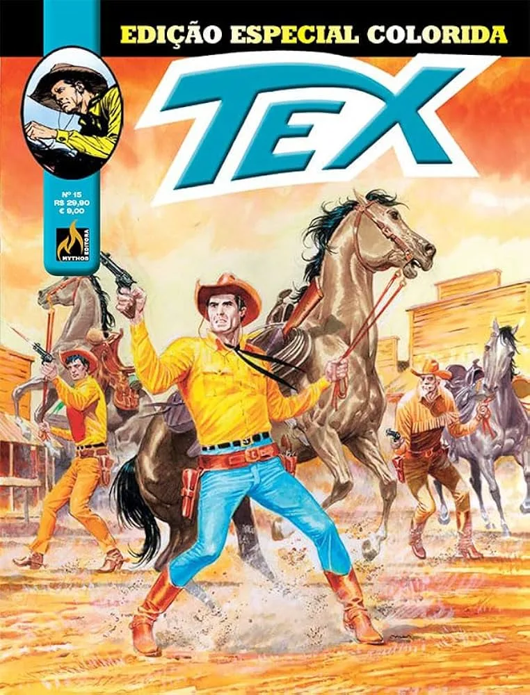 Capa da edição especial colorida de TEX, número 15. Uma publicação vibrante para quem deseja conhecer e começar a ler TEX com histórias ilustradas.