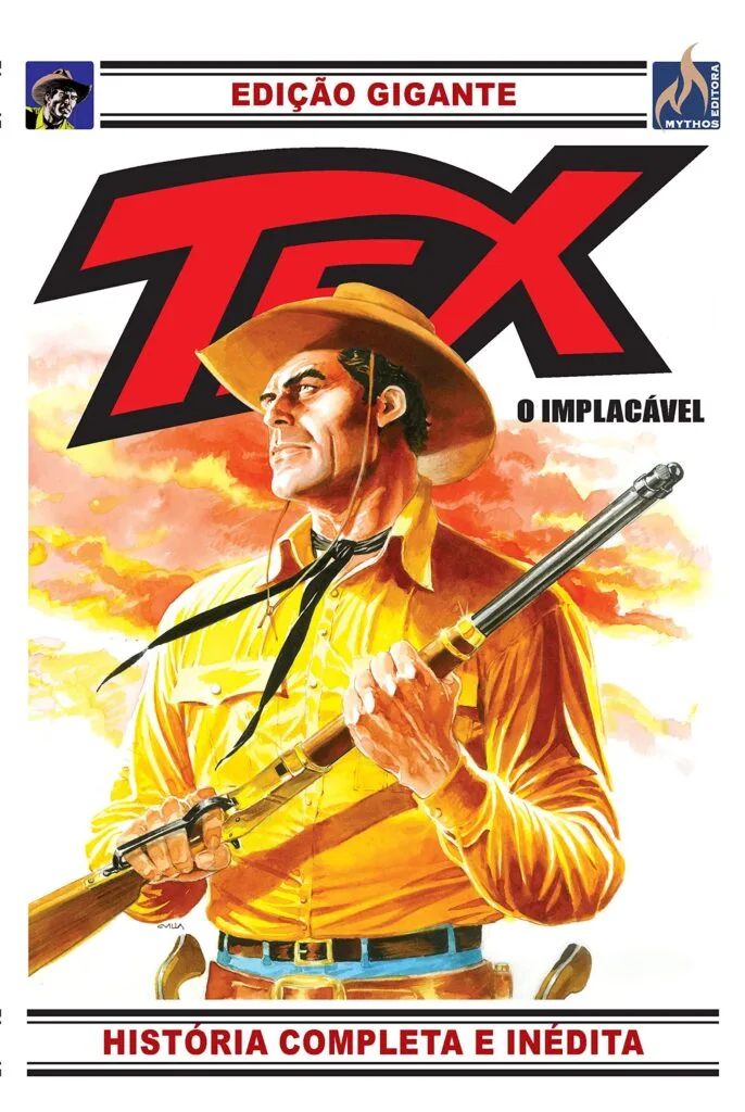 Capa da edição gigante de TEX, 'O Implacável', com história completa e inédita. 
