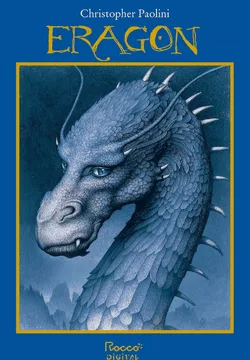 Capa do livro de fantasia 'Eragon', de Christopher Paolini. A ilustração destaca um dragão azul, representando uma das aventuras épicas da literatura fantástica, um dos títulos imperdíveis para os fãs de fantasia em 2025