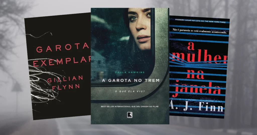 Capa de três thrillers psicológicos populares, sugerindo livros parecidos com Verity.